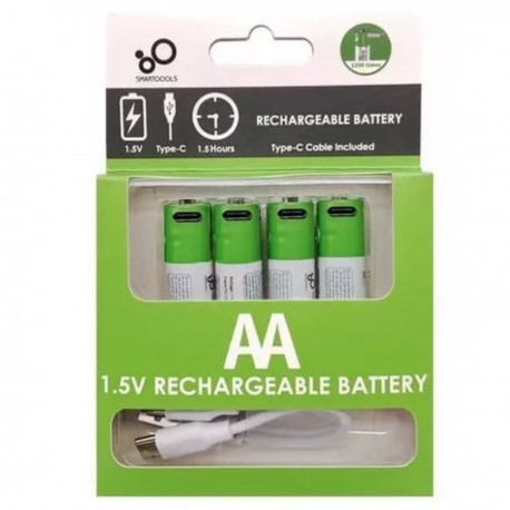 Pack 4 Pilas Aa Ion Litio Recargables Usb.